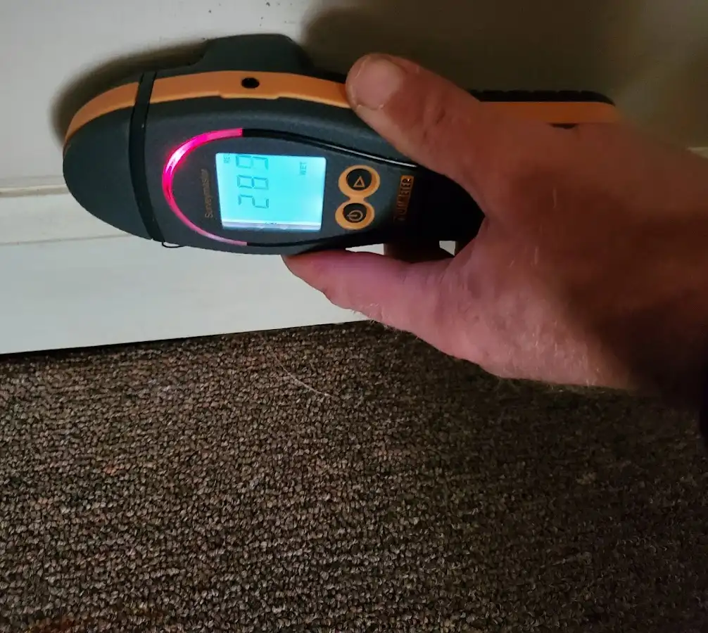 Moisture detection at baseboard during Storm Damage Restoration in Southside